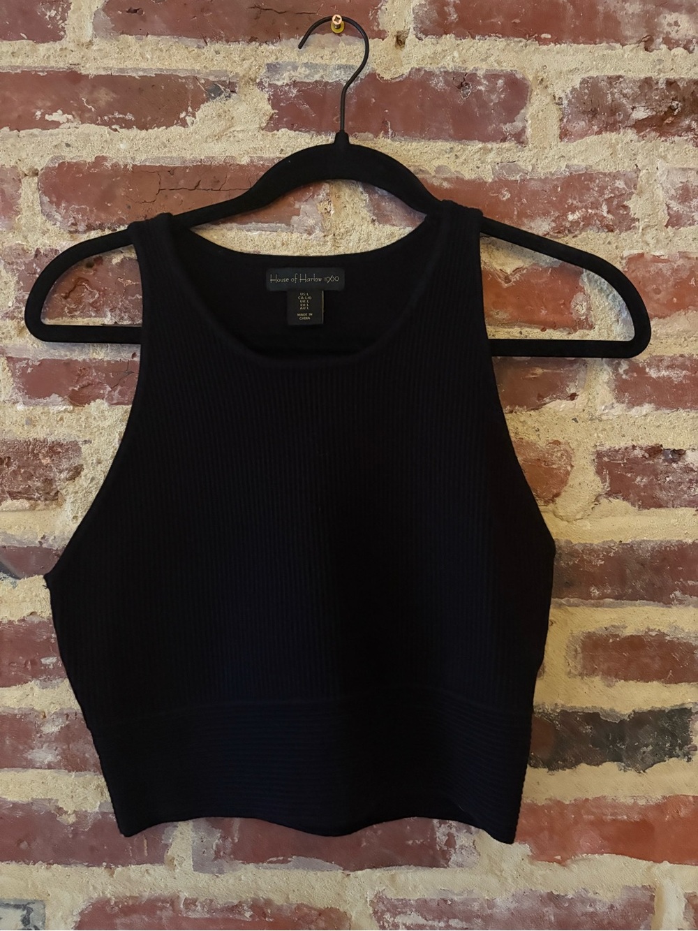 House of Harlow 1960 Black Ribbed High-Neck Crop Tank